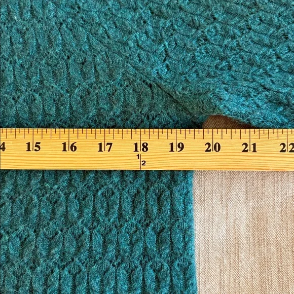 Garnet Hill Cashmere Blouson Sleeve Square Neck Pointelle Teal Sweater - Picture 7 of 11